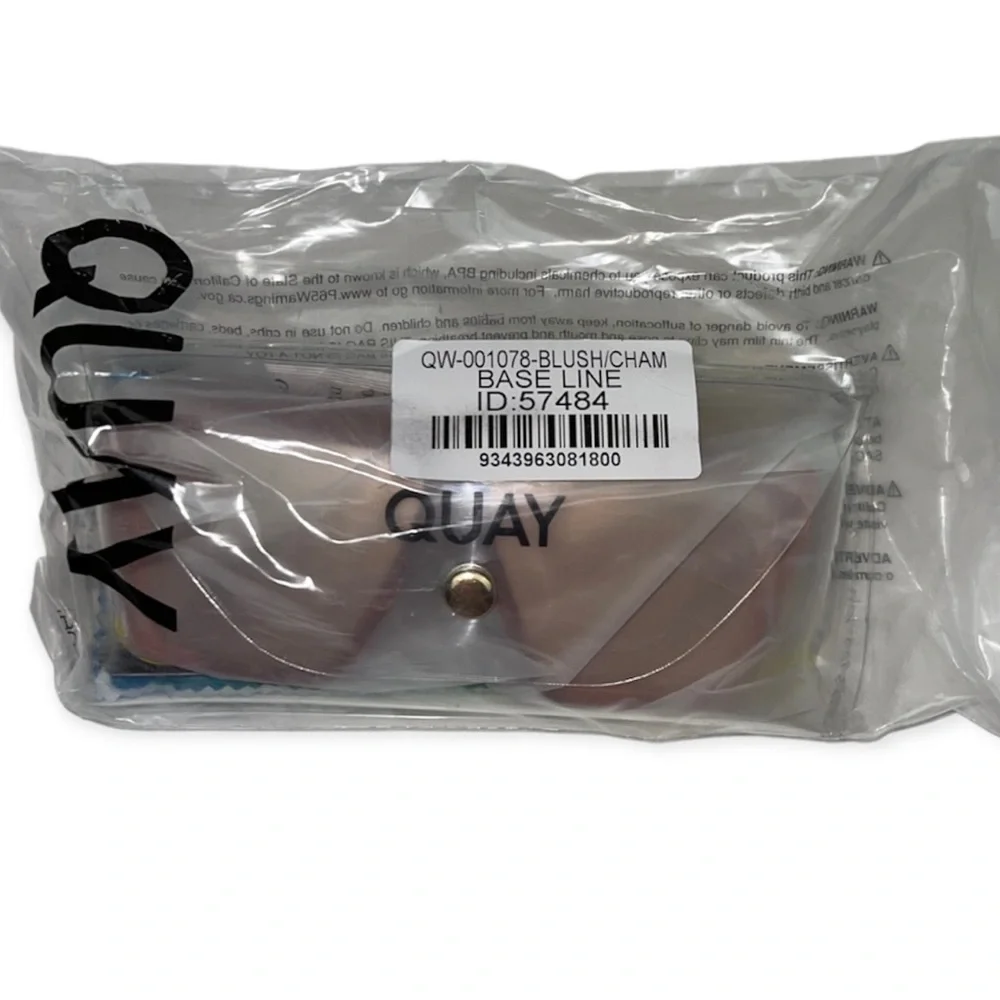QUAY Base Line Sunglasses Blush Flat Brow Frame Champagne Mirror Lens NWT